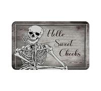 Golakra Skull Skeleton Bath Mat Grey Smile Non Slip Door Mat Rug Quick Dry Washable Halloween Shower Floor Mats for Bathroom Kitchen Dining Living Room Bedroom Outdoor 20"x31.5"