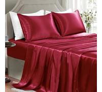 GOLAL Satin Sheets Full Size - 4 Pieces Luxury Silky Soft Bed Sheets, Wrinkle-free Burgundy satin silk sheet set with 1 Deep Pocket Fitted Sheet, 1 Flat Sheet, 2 Pillow cases