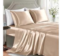 GOLAL Satin Sheets Full Size - 4 Pieces Luxury Silky Soft Bed Sheets, Wrinkle-Free Champagne Satin Silk Sheet Set with 1 Deep Pocket Fitted Sheet, 1 Flat Sheet, 2 Pillow Cases