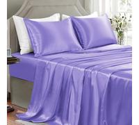 GOLAL Satin Sheets Full Size - 4 Pieces Luxury Silky Soft Bed Sheets, Wrinkle-free Lavender satin silk sheet set with 1 Deep Pocket Fitted Sheet, 1 Flat Sheet, 2 Pillow cases