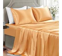 GOLAL Satin Sheets King Size - 4 Pieces Luxury Silky Soft Bed Sheets, Wrinkle-Free Gold Satin Silk Sheet Set with 1 Deep Pocket Fitted Sheet, 1 Flat Sheet, 2 Pillow Cases