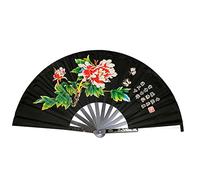 Golandstar Multifunction Stainless Steel Tai Chi Fan Decorative Folding Fan Chinese Kung Fu Fan for Performance Dance, Sports, Decorations, Festival, Gift (Black, Peony Flower Pattern)