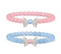 GolbalJew Butterfly Friendship Matching Bracelets for Best Friend Cute Charm BFF Bracelets Jewelry Gifts for Women Stone Beads Stretch Beaded Bracelet, 7.5inch, Stone, no gemstone