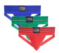 Golberg Athletic Supporter - Naturally Contoured Waistband - (3 Pack, Cardinal Red - Envy Green - Cobalt Blue, Medium)