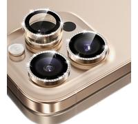 GolbinBox Camera Lens Protector for iPhone 16 Pro Max/16 Pro, 1:1 Invisible Fit, 9H Tempered Glass Ultra HD Metal Individual Camera Cover Screen Protectors for Women, Case Friendly, Bling/Desert Gold