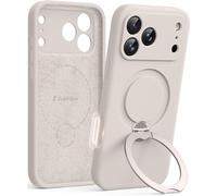 GolbinBox for iPhone 17 Pro Case with 360° Spin Magnetic Stand, [Compatible with MagSafe][Full Camera Protection], Full Body Shockproof Liquid Silicone Case with Ring Kickstand for 17 Pro 6.3'', Stone