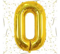 Gold 0 Balloons, 40 Inch Large Foil Number Balloons Set 0-9, Self Inflating Digital 0 Helium Balloon for Boys Girls Men Women 10th 100th Age Birthday Anniversary Party Decorations Photo Shoot Supplies