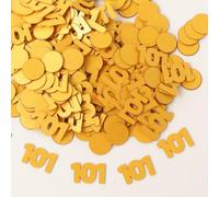 Gold 101st Birthday Table Confetti with Circles - Pearlescent Card Decorations for Age, Bday, Anniversary or Milestone Party - Scatter or Sprinkle