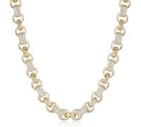 Gold 10mm Gypsy Link Belcher Chain with Ornate Albert Clasp 22 Inches Adjustable Length, 130g Weight, Sparkling Stones Gold Plated Necklaces - Bling King London