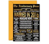Gold 10th Anniversary Card for Women Men - Golden Newspaper Married in 2016-10 Year Wedding Anniversary Card for Husband Partner Companion Wife, 5x7 Inch Anniversaries Greeting Cards
