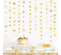 Gold 10th Birthday Decorations Number 10 Circle Dot Twinkle Star Garland Metallic Hanging Streamer Banner Backdrop for Girls Boys Double Digits Ten Year Old Birthday 10th Anniversary Party Supplies