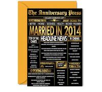 Gold 11th Anniversary Card for Women Men - Golden Newspaper Married in 2014 - Happy 11 Year Wedding Anniversary Card for Companion Wife Husband Partner, 5x7 Inch Anniversaries Greeting Cards