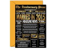Gold 11th Anniversary Card for Women Men - Golden Newspaper Married in 2015-11 Year Wedding Anniversary Card for Wife Husband Partner Companion, 5x7 Inch Anniversaries Greeting Cards