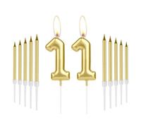 Gold 11th Birthday Candles - Happy Birthday Cake Topper for Women, Men & Parties