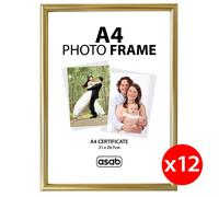 (Gold, 12 Pack) A4 Photo Picture Frame Certificate Wall & Desk Mountable Silver Black Gold
