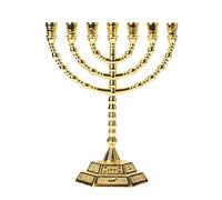 Gold 12 Tribes Icons Symbol Candle Holder Decor Judaica 7 Branch Israel Menorah 20 * 16 cm