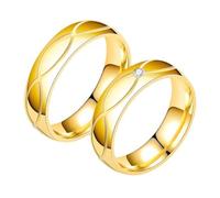 Gold,13=23mm,2 Pcs Slimming Ring,Titanium Steel Diamond-Encrusted Couple Rings, Cross-Patterned Men's And Women's Matching Rings