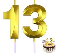 Gold 13th Birthday Candle, 3D Number 13 Cake Topper Decoration for Boys & Girls - Versatile Party Supplies for Birthdays, Wedding Anniversaries, and Corporate Celebrations