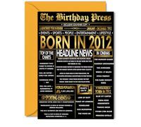 Gold 13th Birthday Card for Boys Girls - Black & Golden Newspaper Born in 2012 - Happy 13 Birthday Cards for Sister Niece Nephew Cousin Son Granddaughter, 5x7 Inch Bday Greeting Cards