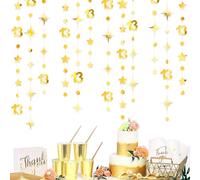 Gold 13th Birthday Decorations Number 13 Circle Dot Twinkle Star Garland Metallic Hanging Streamer Bunting Banner Backdrop Girls Boys 13 Years Old Birthday Thirteen Official Teenager Party Supplies