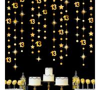 Gold 13th Birthday Decorations Number 13 Circle Dot Twinkle Star Garland Metallic Hanging Streamer Bunting Banner Backdrop Girls Boys 13 Years Old Birthday Thirteen Official Teenager Party Supplies