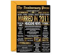 Gold 14th Anniversary Card for Women Men - Golden Newspaper Married in 2011 - Happy 14 Year Wedding Anniversary Card for Husband Partner Wife Companion, 5x7 Inch Anniversaries Greeting Cards