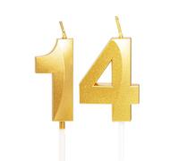 Gold 14th Birthday Candles Number 14 Candles for Birthday Cake, 14th Candles Gold 14 Birthday Candles for Cake, 14th Birthday Cake Candles Cake Toppers Decorations for 14 Year Old Girls Boys