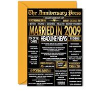 Gold 16th Anniversary Card for Women Men - Golden Newspaper Married in 2009 - Happy 16 Year Wedding Anniversary Card for Wife Companion Husband Partner, 5x7 Inch Anniversaries Greeting Cards