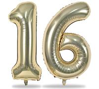 Gold 16th Birthday Balloons for Boys Girls, 40 Inch Champagne Gold Foil Number 1 and 6 Balloons Self Inflating Light Gold 16 Balloons Number for Men Women 16th Anniversary Party Decorations Supplies