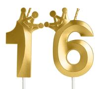 Gold 16th Birthday Candles,Crown Number 16 Candle,61st Birthday Candle for Cake Decorations,Happy Birthday Candle Cake Topper Decor for Girls Boy Men Women Anniversary Birthday Party Supply