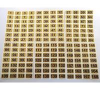 Gold 16x10mm Consecutive, Sequential Number Sequence Labels, Numbering Stickers, from 1-168