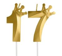 Gold 17th Birthday Candles,Crown Number 17 Candle,71st Birthday Candle for Cake Decorations,Happy Birthday Candle Cake Topper Decor for Girls Boy Men Women Anniversary Birthday Party Supply