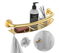 Gold 18-inch Safety Grab Bar with Storage Shelf for Bathtub or Shower, Drainage Holes, Stainless Steel, Wall Mounted Grab Bars for Elderly Injured Balance Support