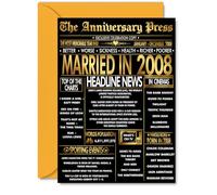 Gold 17th Anniversary Card for Men Women - Golden Newspaper Married in 2008 - Happy 17 Year Wedding Anniversary Card for Companion Husband Partner Wife, A5 Anniversaries Greeting Cards