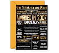 Gold 18th Anniversary Card for Women Men - Golden Newspaper Married in 2007 - Happy 18 Year Wedding Anniversary Card for Husband Partner Wife Companion, 5x7 Inch Anniversaries Greeting Cards