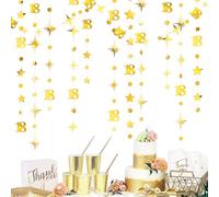 Gold 18th Birthday Decorations Number 18 Circle Dot Twinkle Star Garland Metallic Streamer Banner Backdrop for Girls Boys Happy 18th Birthday Time to Adult Cheers to 18 Years Old Anniversary Party