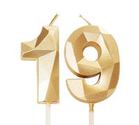 Gold 19th Birthday Candles - Number 19 Candles for Birthday Cake Toppers, Decorations for 19 Year Olds