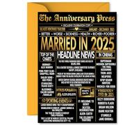 Gold 1st Anniversary Card for Men Women - Newspaper Married in 2025 - Happy 1 Year Wedding Anniversary Card for Partner Husband Companion Wife, A5 Anniversaries Greeting Cards