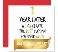 Gold 1st Anniversary Card for Women Men - Celebrate Best Decision - Happy 1 Year Anniversary Card for Girlfriend Wife Companion Partner, 145mm Golden Wedding Anniversaries Greeting Cards