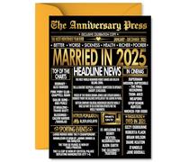 Gold 1st Anniversary Card for Women Men - Newspaper Married in 2025 - Happy 1 Year Wedding Anniversary Card for Partner Husband Companion Wife, 5x7 Inch Anniversaries Greeting Cards