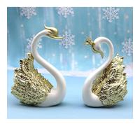 (gold) 2 Pcs Swan Mini Figurine Home Decor Statue Gift Car Interior Decoration Modern Sculpture Wedding Cake Love Topper Decoration