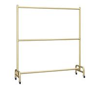 Gold 2-Tier Adjustable Garment Rack on Wheels Height-Adjustable Clothes Hanging Rail with Lockable Casters for Home and Retail Display 150cm