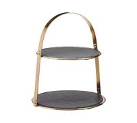 2 Tier Serving Stand Slate Platters Brass Coloured Buffet Dessert Artesa