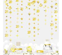 Gold 20th Birthday Decorations Number 20 Circle Dot Star Garland Metallic Streamer Banner Backdrop for Women Mens Twenty Years Old Birthday Cheers to 20 Years Happy 20th Anniversary Party Supplies