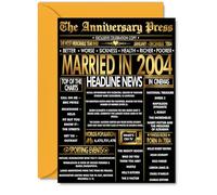 Gold 21st Anniversary Card for Men Women - Golden Newspaper Married in 2004 - Happy 21 Year Wedding Anniversary Card for Companion Husband Partner Wife, A5 Anniversaries Greeting Cards
