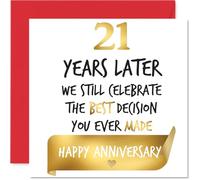 Gold 21st Anniversary Card for Women Men - Celebrate Best Decision - Happy 21 Year Anniversary Card for Companion Partner Boyfriend Husband, 145mm Golden Wedding Anniversaries Greeting Cards