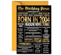 Gold 21st Birthday Card for Men Women - Black & Golden Newspaper Born in 2004 - Happy 21 Birthday Cards for Son Friend Granddaughter Uncle Cousin Sister, 5x7 Inch Bday Greeting Cards