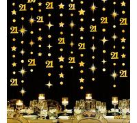 Gold 21st Birthday Decorations Number 21 Circle Dot Twinkle Star Garland Metallic Hanging Streamer Banner Backdrop for Girls Boys Cheers to 21 Years Finally Legal Bday 21st Anniversary Party Supplies