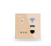 (Gold) 220V 300Mbps Wireless WiFi Socket RJ45 Embedded Wall WIFI Route AP Relay Smart USB Socket Crystal Glass Panel