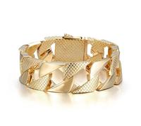 Gold 22mm Cuban Curb Bracelet Snake Patterned Chaps with Luxury finish and detailing and Detailing 18K Real Gold Plated Jewellery - Bling King London